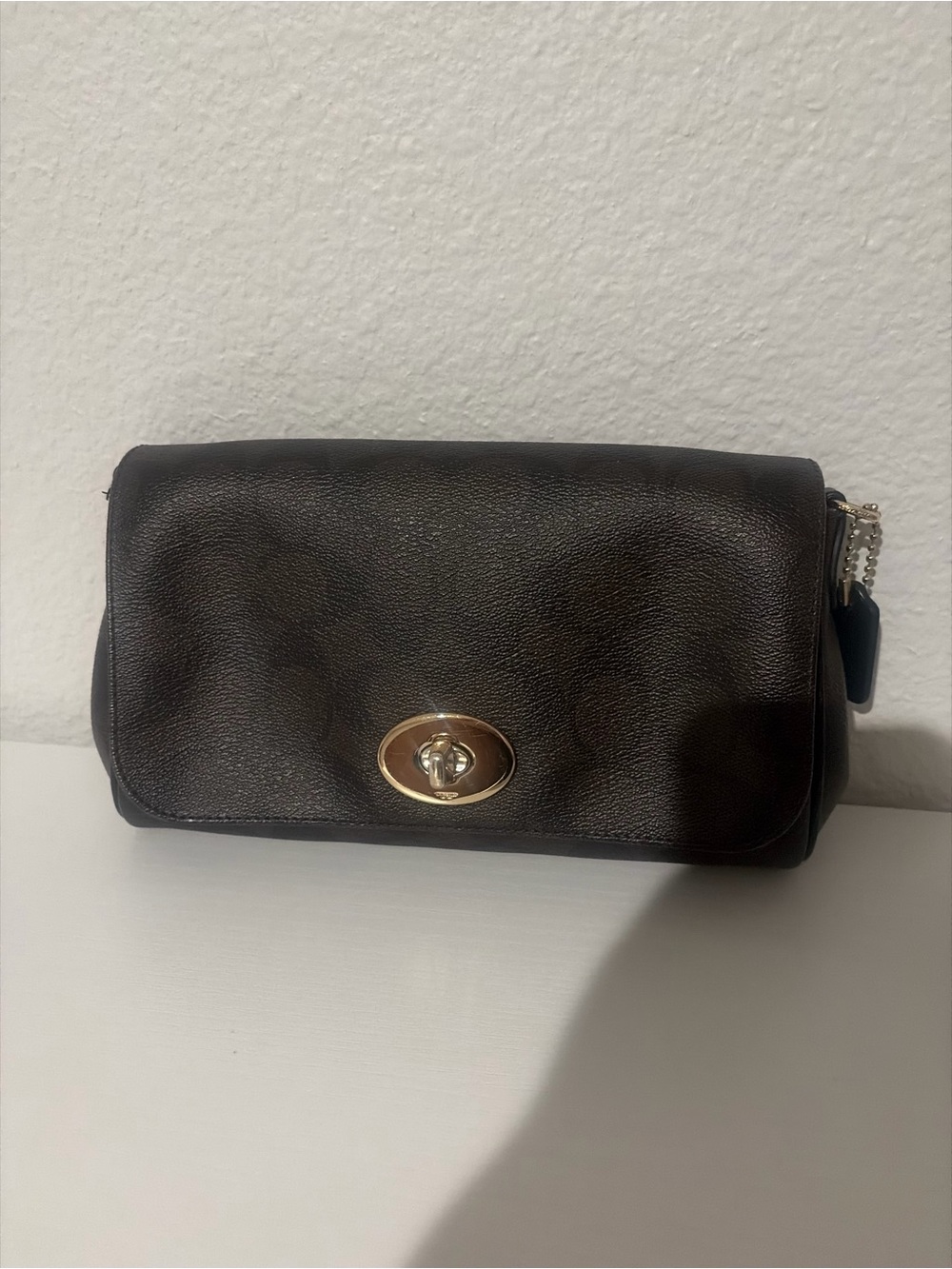 Classic Black Leather Turnlock Crossbody Bag